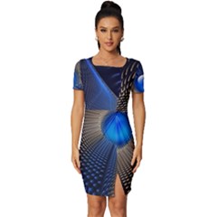 Abstract Background Pattern Fitted Knot Split End Bodycon Dress