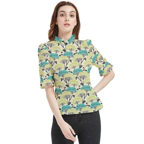 Flora Nature Color Japanese Patterns Frill Neck Blouse by Cowasu