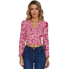 Cute Pink Sakura Flower Pattern Long Sleeve V-neck Top by Cowasu