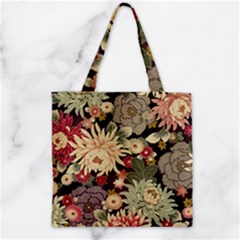 Japanese Flower Art Zipper Grocery Tote Bag by Cowasu