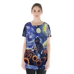 Starry Surreal Psychedelic Astronaut Space Skirt Hem Sports Top by Cowasu