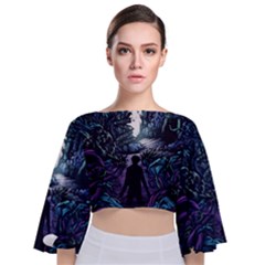 Horror Psychedelic Art Tie Back Butterfly Sleeve Chiffon Top