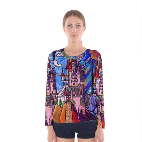 Beauty Stained Glass Castle Building Women s Long Sleeve Tee by Cowasu