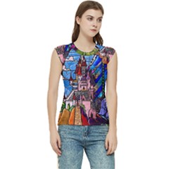 Beauty Stained Glass Castle Building Women s Raglan Cap Sleeve Tee by Cowasu