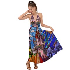 Beauty Stained Glass Castle Building Backless Maxi Beach Dress by Cowasu