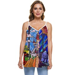 Beauty Stained Glass Castle Building Casual Spaghetti Strap Chiffon Top by Cowasu