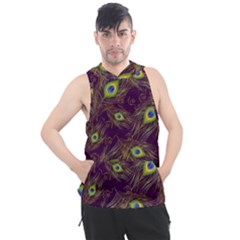 Peacock Feathers Pattern Men s Sleeveless Hoodie