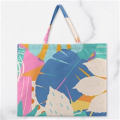 Exotic Leaves Flower Plant And Branches Art Print Botanical Pattern Zipper Large Tote Bag by Cowasu