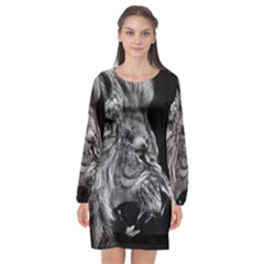 Angry Lion Black And White Long Sleeve Chiffon Shift Dress  by Cowasu