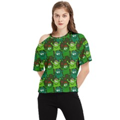 Green Monster Cartoon Seamless Tile Abstract One Shoulder Cut Out Tee by Bangk1t