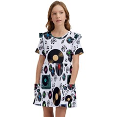 Records Vinyl Seamless Background Kids  Frilly Sleeves Pocket Dress by Bangk1t