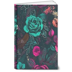 Roses Pink Teal 8  X 10  Hardcover Notebook by Bangk1t