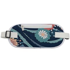 Waves Flowers Pattern Water Floral Minimalist Rounded Waist Pouch by Ndabl3x