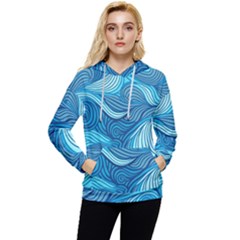 Ocean Waves Sea Abstract Pattern Water Blue Women s Lightweight Drawstring Hoodie by Ndabl3x