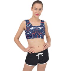 Mandala Orange Navy V-back Sports Bra by Ndabl3x