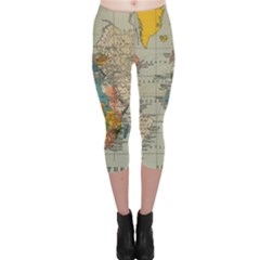 Vintage World Map Capri Leggings 