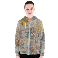 Vintage World Map Women s Zipper Hoodie by Cowasu