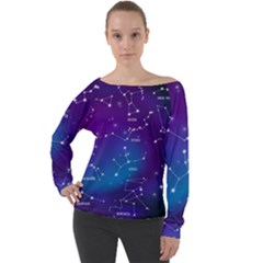 Realistic Night Sky With Constellations Off Shoulder Long Sleeve Velour Top by Cowasu