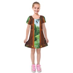 Beautiful World Entry Door Fantasy Kids  Short Sleeve Velvet Dress by Amaryn4rt