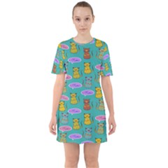 Meow Cat Pattern Sixties Short Sleeve Mini Dress by Amaryn4rt