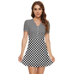 Black And White Checkerboard Background Board Checker V-neck High Waist Chiffon Mini Dress by Amaryn4rt