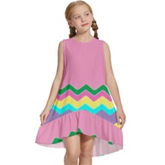 Easter Chevron Pattern Stripes Kids  Frill Swing Dress by Amaryn4rt