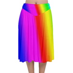 Multi Color Rainbow Background Velvet Flared Midi Skirt