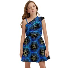 Blue Bee Hive Pattern- Kids  One Shoulder Party Dress by Amaryn4rt