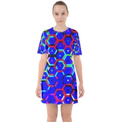 Blue Bee Hive Pattern Sixties Short Sleeve Mini Dress by Amaryn4rt