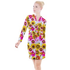 Flowers Blossom Bloom Nature Plant Button Long Sleeve Dress by Amaryn4rt