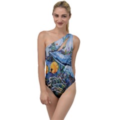 Colorful Aquatic Life Wall Mural To One Side Swimsuit by Simbadda