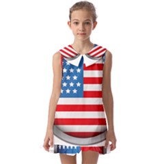 United Of America Usa Flag Kids  Pilgrim Collar Ruffle Hem Dress by Celenk