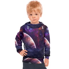 Clouds Fantasy Space Landscape Colorful Planet Kids  Hooded Pullover by Ravend