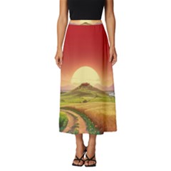 Landscape Sunset Orange Sky Pathway Art Classic Midi Chiffon Skirt