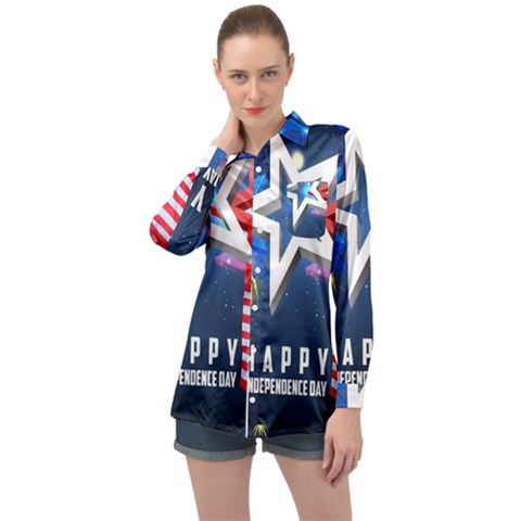 4th Of July Happy Usa Independence Day Long Sleeve Satin Shirt by Ravend