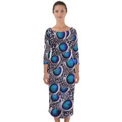 Peacock Pattern Close Up Plumage Quarter Sleeve Midi Bodycon Dress by Celenk