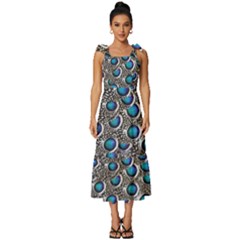 Peacock Pattern Close Up Plumage Tie-strap Tiered Midi Chiffon Dress by Celenk