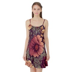 Flowers Pattern Satin Night Slip