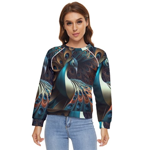 Colorful Peacock Bird Feathers Women s Long Sleeve Raglan Tee by Vaneshop