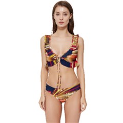 Telephone Box London Night Low Cut Ruffle Edge Bikini Set by Uceng