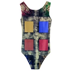 Acrylic Abstract Art Design  Kids  Cut-out Back One Piece Swimsuit