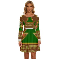 Art Deco Holiday Card Long Sleeve Wide Neck Velvet Dress by Amaryn4rt