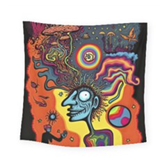 Hippie Rainbow Psychedelic Colorful Square Tapestry (small)