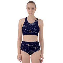 Hand-drawn-scratch-style-night-sky-with-moon-cloud-space-among-stars-seamless-pattern-vector-design- Racer Back Bikini Set by uniart180623