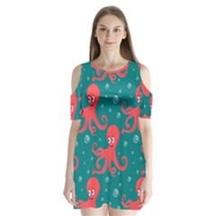 Cute-smiling-red-octopus-swimming-underwater Shoulder Cutout Velvet One Piece by uniart180623