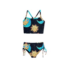 Seamless-pattern-with-sun-moon-children Girls  Tankini Swimsuit