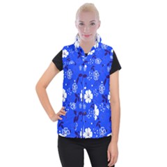 Blooming-seamless-pattern-blue-colors Women s Button Up Vest