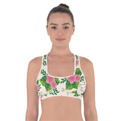 Cute-pink-flowers-with-leaves-pattern Cross Back Sports Bra by uniart180623