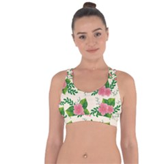 Cute-pink-flowers-with-leaves-pattern Cross String Back Sports Bra by uniart180623