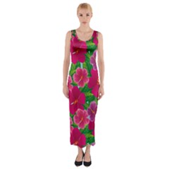 Background-cute-flowers-fuchsia-with-leaves Fitted Maxi Dress